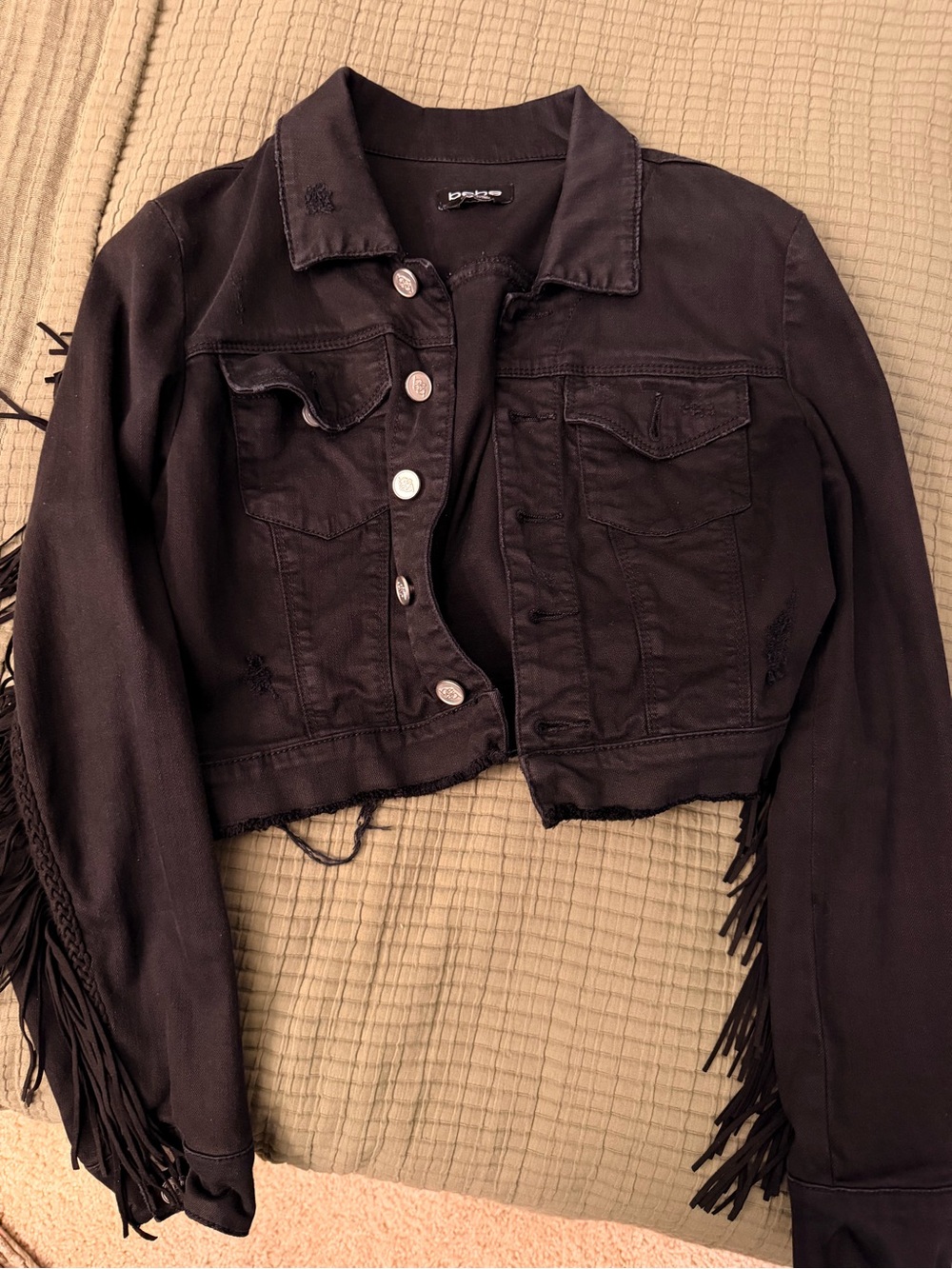 Bebe Fringe Crop Jacket - Black